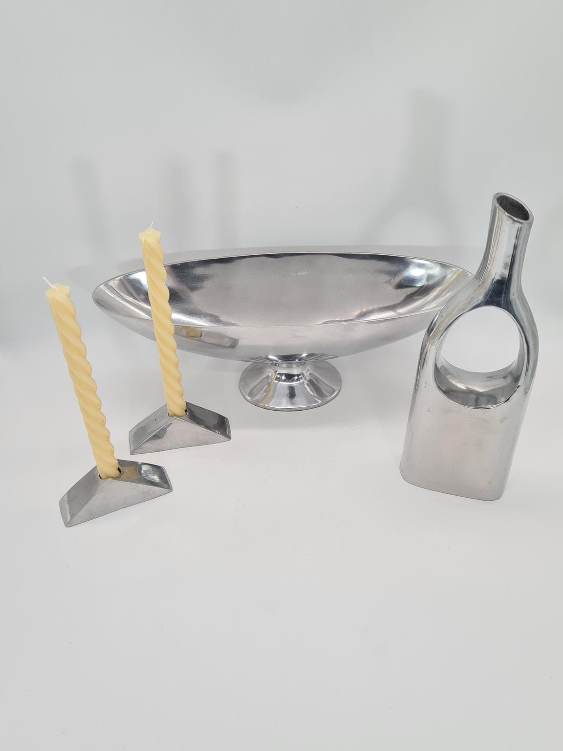 Zestaw dekoracyjny, srebrny, aluminium polerowane, lata 90. - 228867