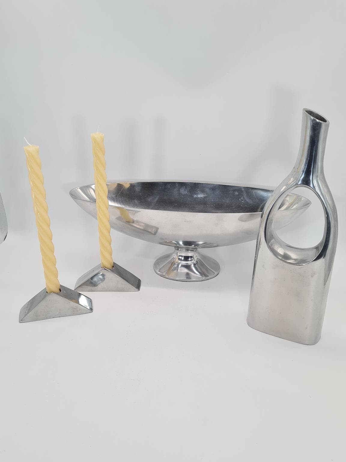 Zestaw dekoracyjny, srebrny, aluminium polerowane, lata 90. - 228869