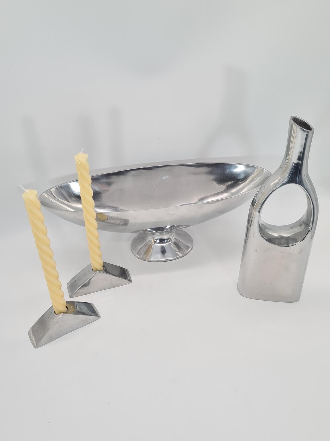 Zestaw dekoracyjny, srebrny, aluminium polerowane, lata 90. - 228870