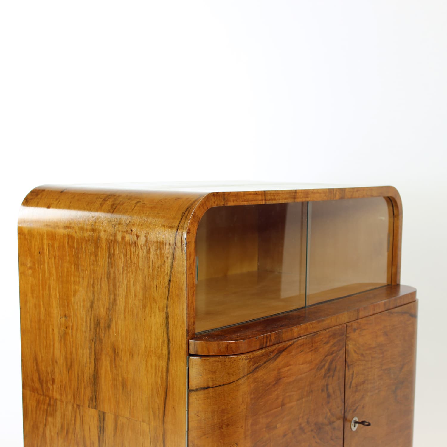 Sideboard Art Deco, brown, walnut, glass, Czechoslovakia, 1930s. - 228965