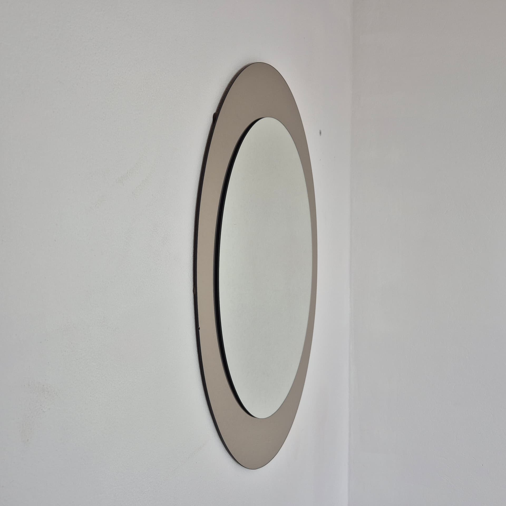 Wall mirror, grey glass, by A. Lupi, Luxor Cristal, Italy, 1980s. - 228998