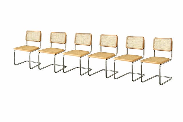 Zestaw 6 krzeseł z giętej stali wg proj. M.Breuer, Bauhaus, miodowe - WYMIARY