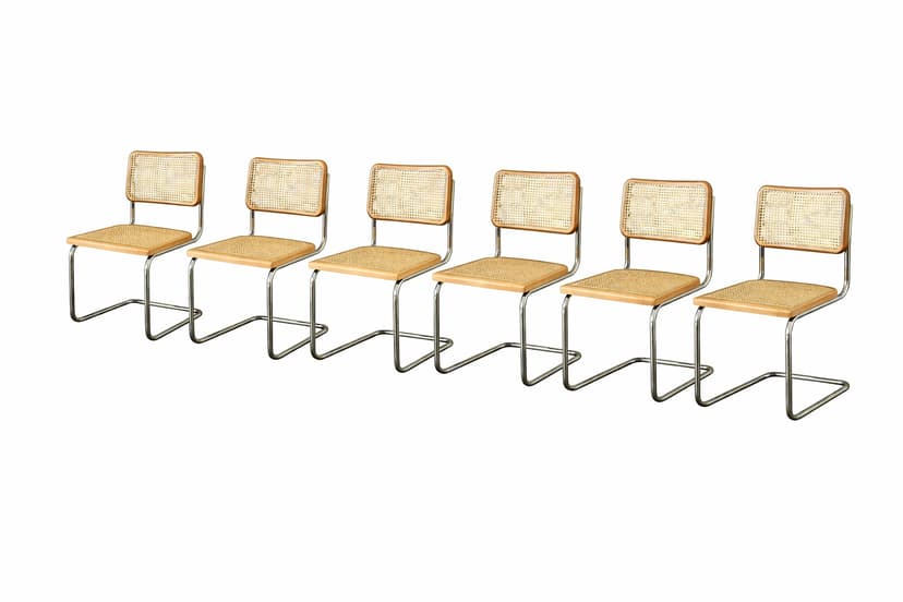 Zestaw 6 krzeseł z giętej stali wg proj. M.Breuer, Bauhaus, miodowe
