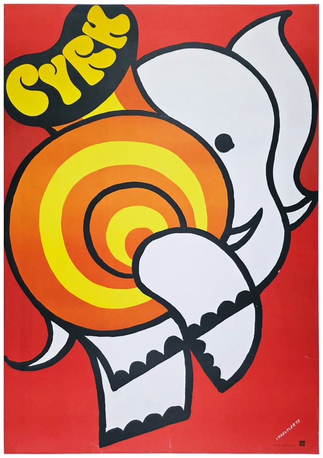 Cyrk słoń tło czerwone (Oryginalny plakat cyrkowy), aut. J. Treutler, 1975 - WYMIARY