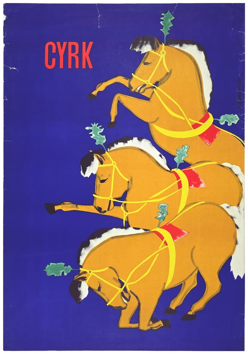 Cyrk kłaniające się konie (Oryginalny plakat cyrkowy), aut. B. Penciak, 1965