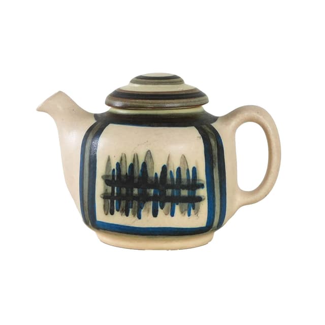 Czajniczek, beżowy, kamionka, Okela, Dania, lata 60. - WYMIARY