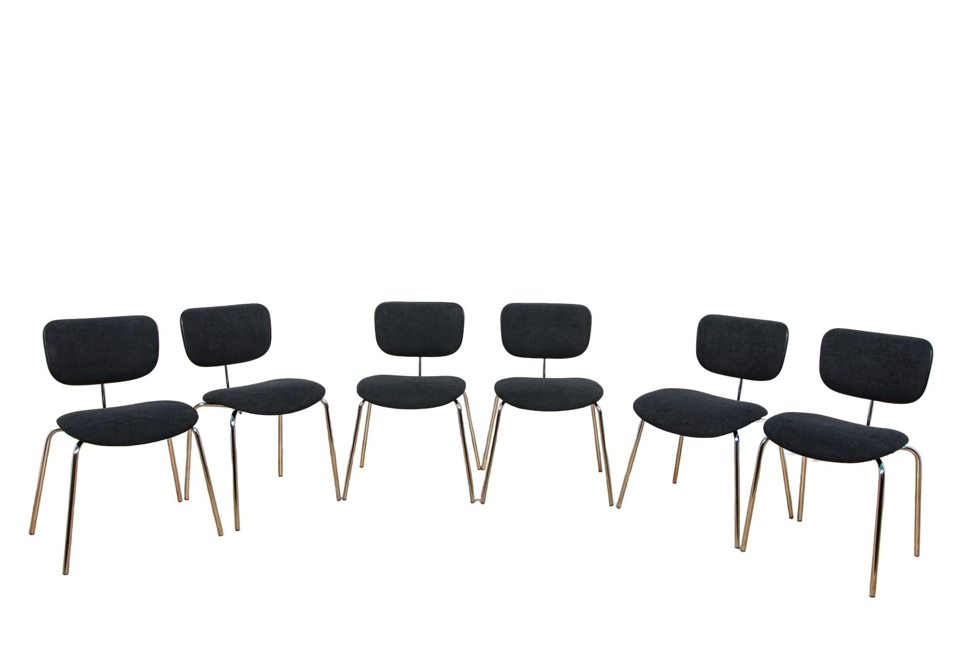 Komplet sześciu krzeseł SE 68, wełna syntetyczna czarna, chrom, proj. E. Eiermann, Wilde+Spieth, Niemcy, lata 60.