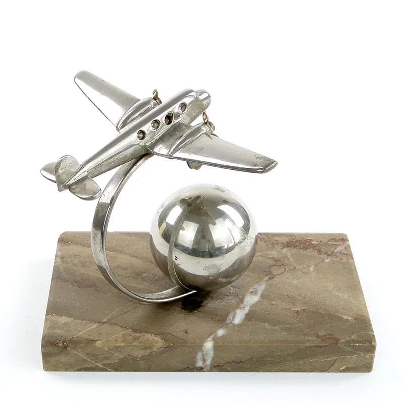 Art Deco Desk Sculpture, silver metal, marble, 1920s. - 17183