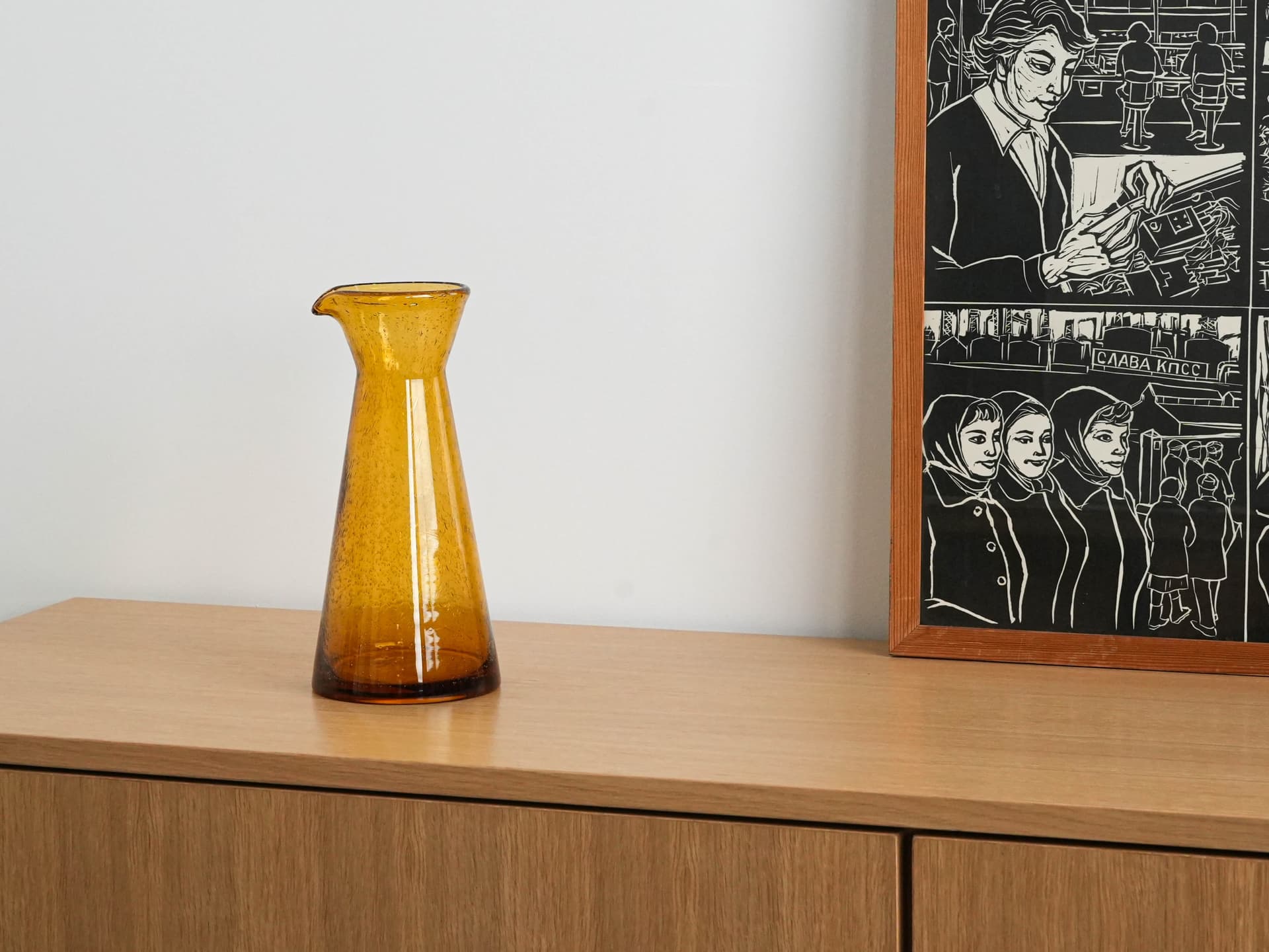 Karafka, bursztynowa, szkło, Dania, lata 70. - 230714