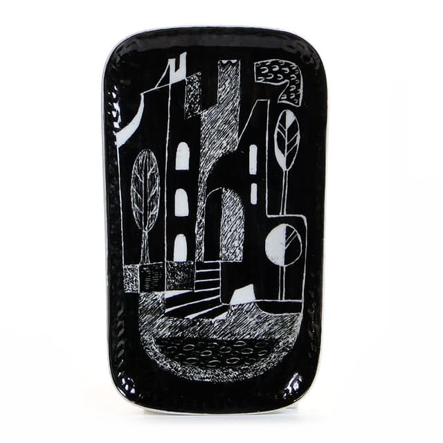 Patera Zamczysko, porcelana czarna, proj. T. Waligórska, Polska, lata 60. - WYMIARY