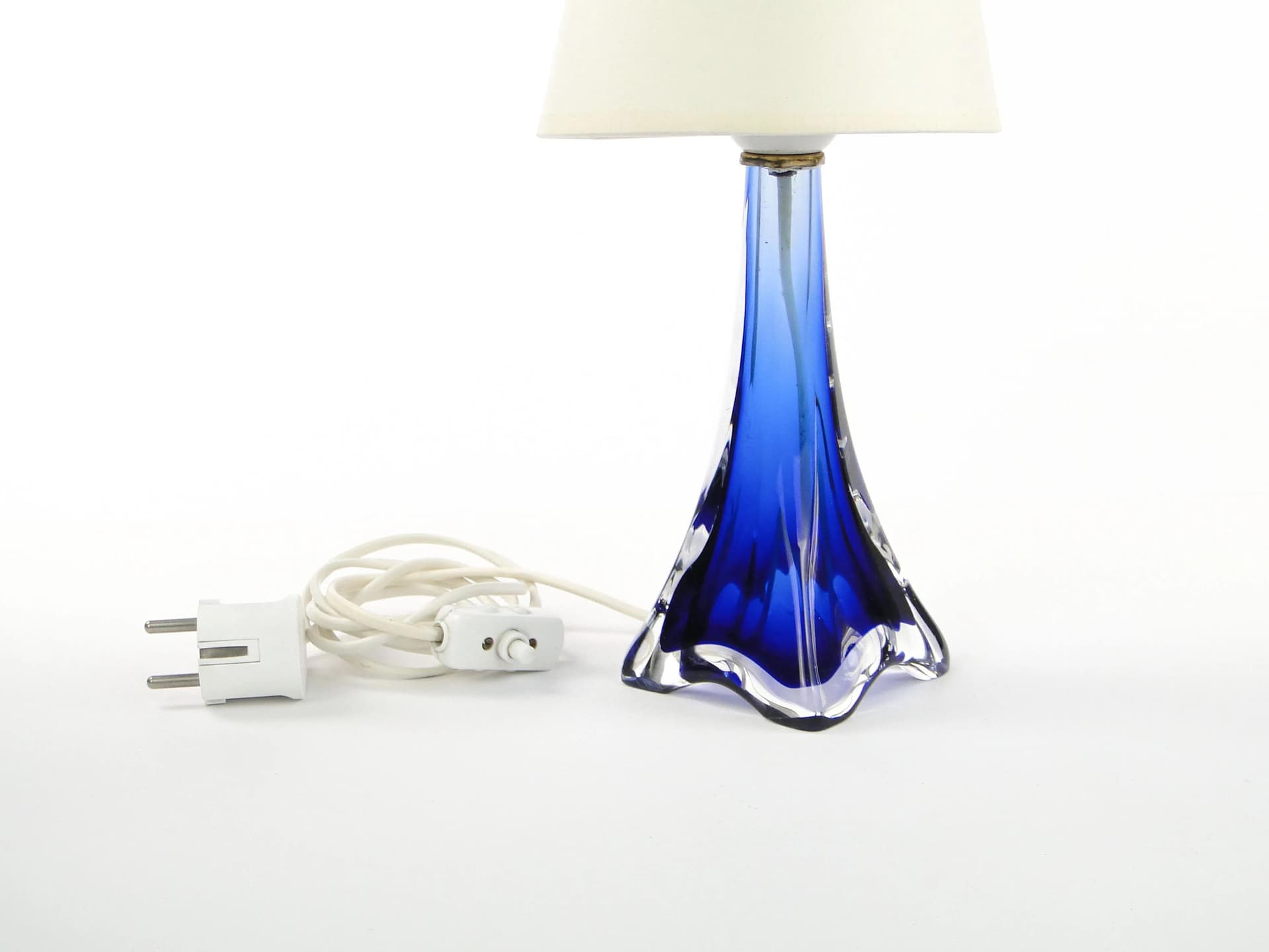 Lampa stołowa Val St Lambert, szkło niebieski, Belgia, lata 60. - 17173