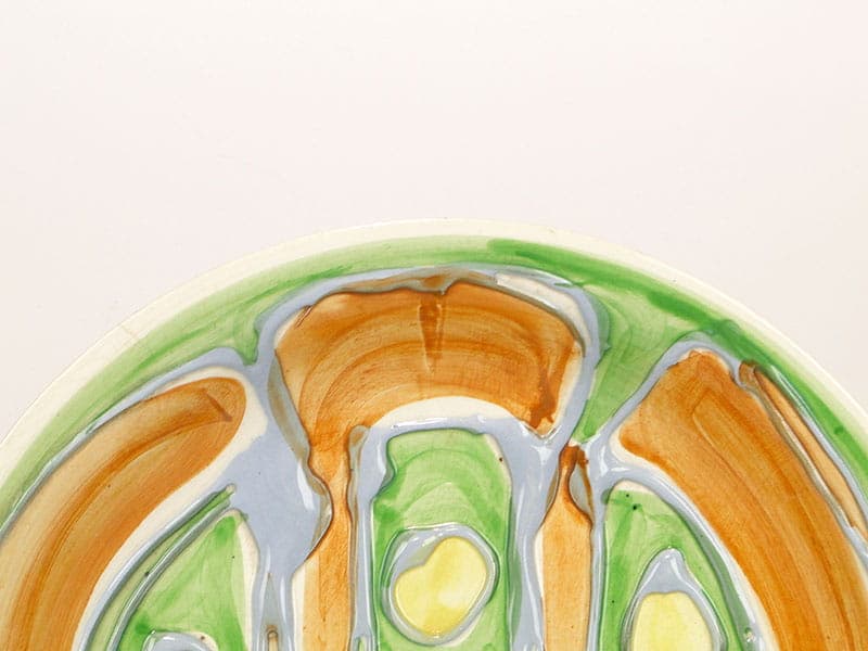 Patera dekoracyjna Kora, multikolor, fajans, proj. E. Piwek-Białoborska, Włocławek, Polska, lata 60. - 230902