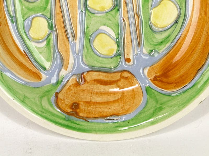 Patera dekoracyjna Kora, multikolor, fajans, proj. E. Piwek-Białoborska, Włocławek, Polska, lata 60. - 230903