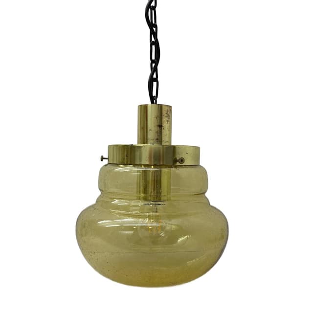 Lampa wisząca, szkło miodowe, metal złoty, AKA Electric, Niemcy, lata 70. - WYMIARY