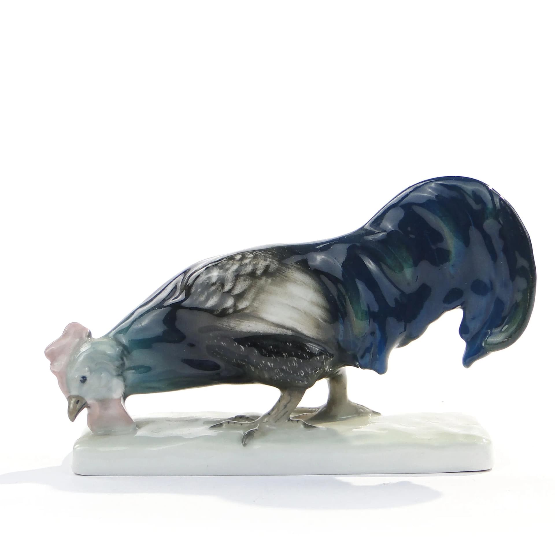 Figurka koguta, secesja, granatowy, porcelana, Austria, I poł. XX w. - 17164