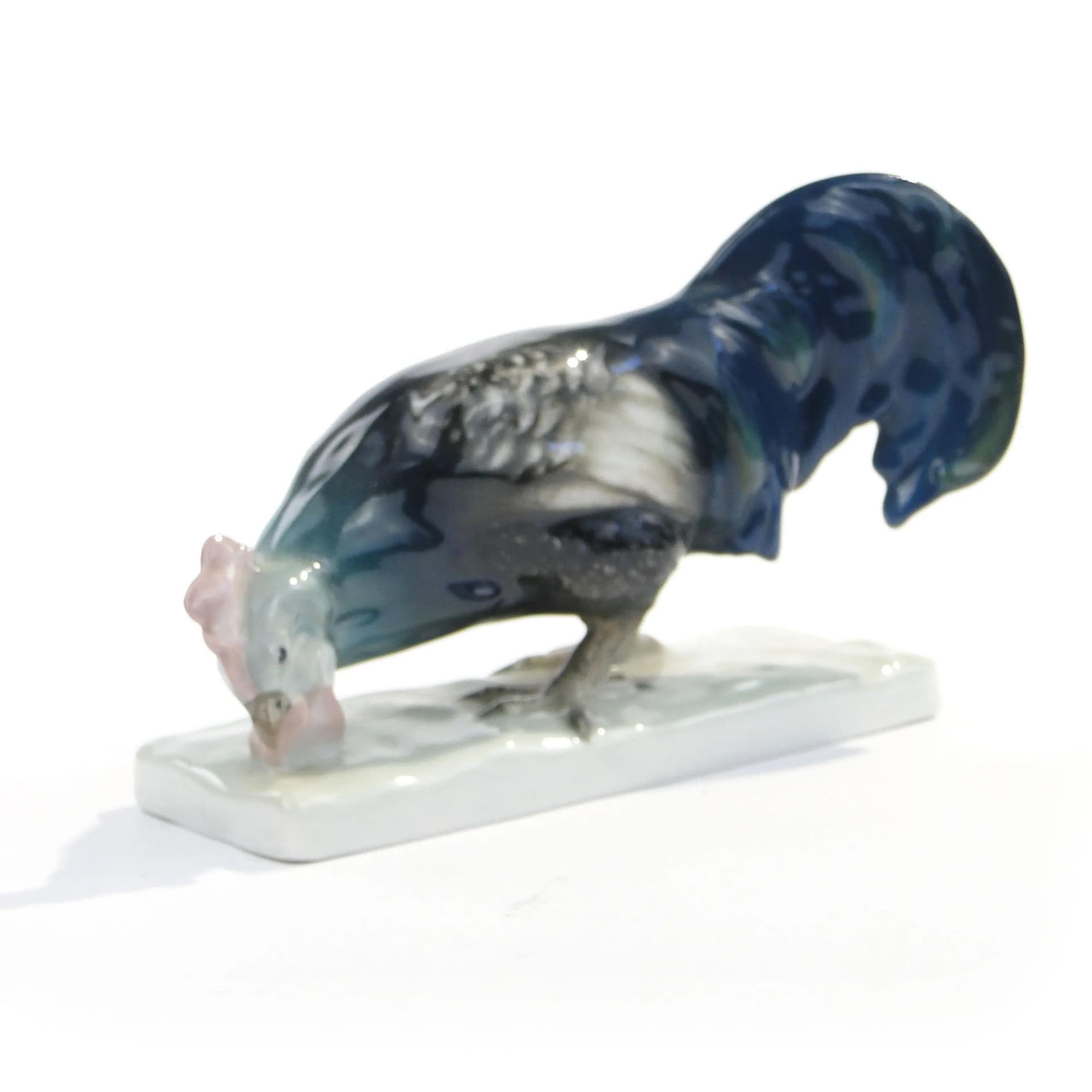 Figurka koguta, secesja, granatowy, porcelana, Austria, I poł. XX w. - 17166