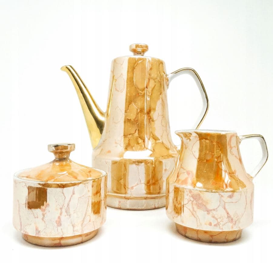 Zestaw dzbanek, cukiernica i mlecznik Roman, mid-century modern, porcelana, Chodzież, Polska, lata 70. - 231123