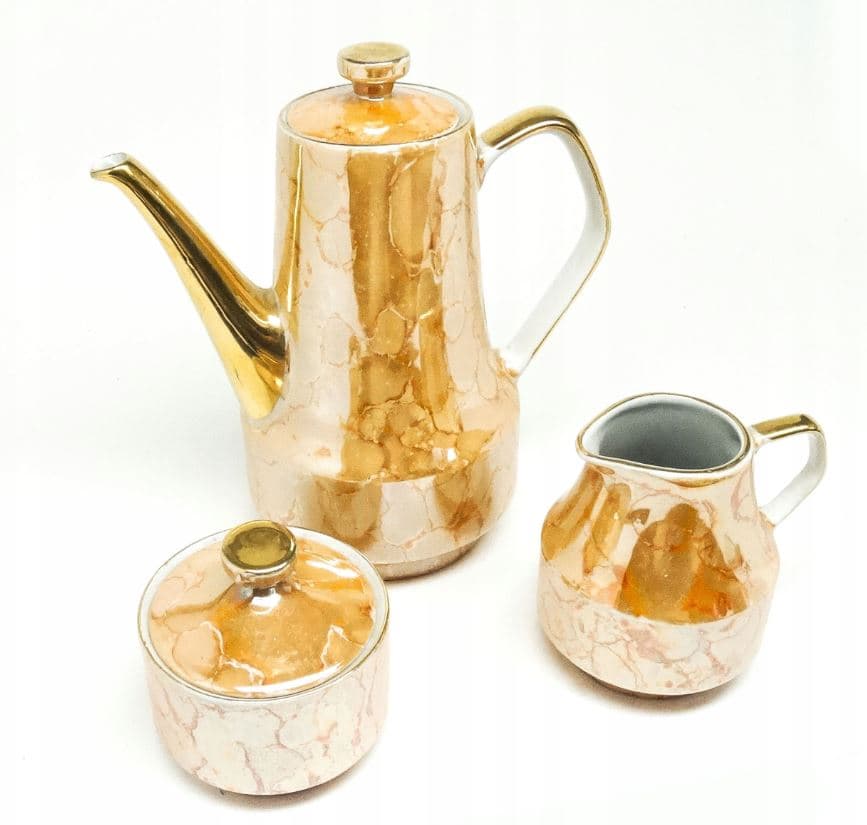 Zestaw dzbanek, cukiernica i mlecznik Roman, mid-century modern, porcelana, Chodzież, Polska, lata 70. - 231121