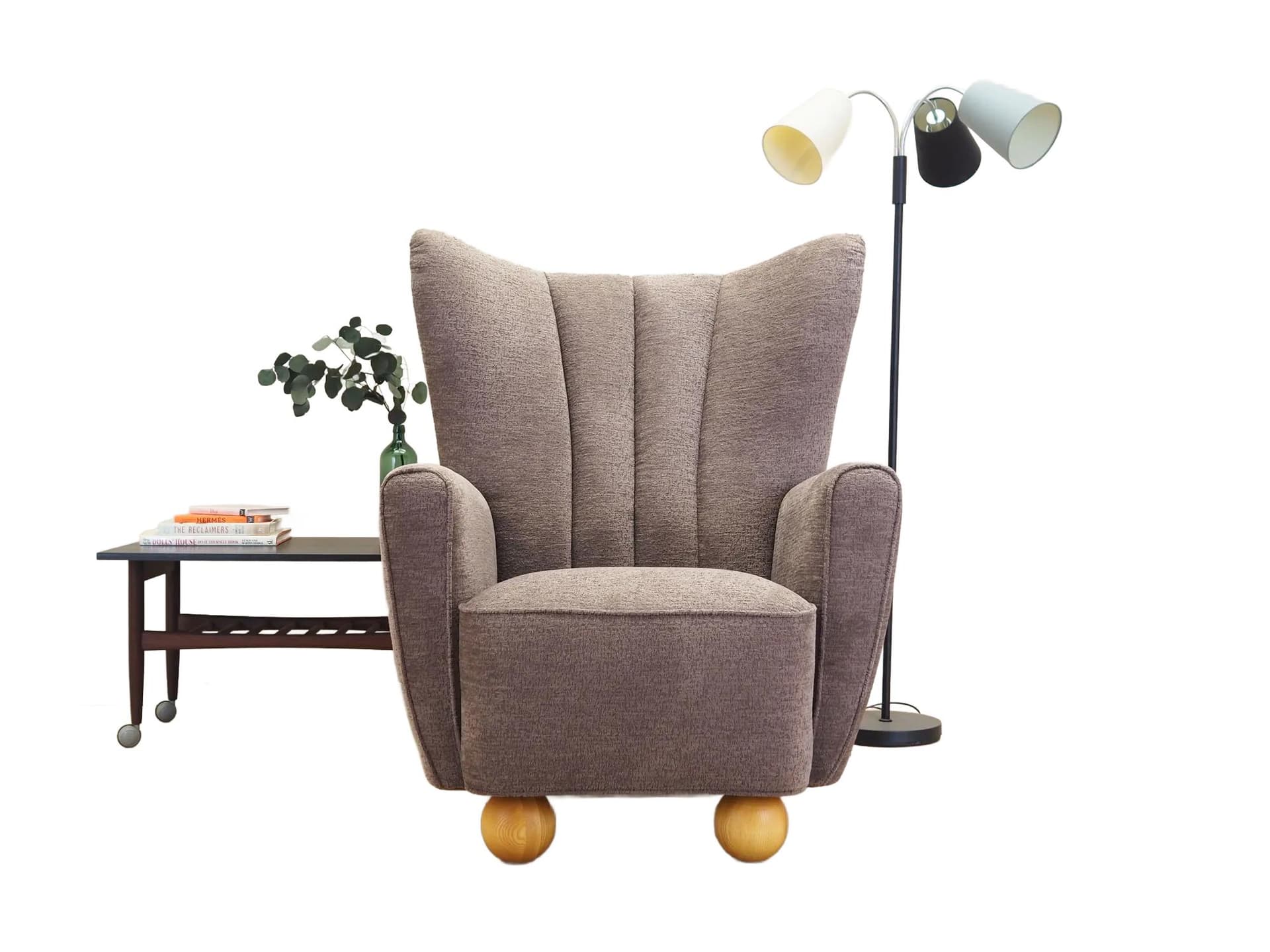 Armchair, Scandinavian design, grey, wood, Denmark, 1960s.