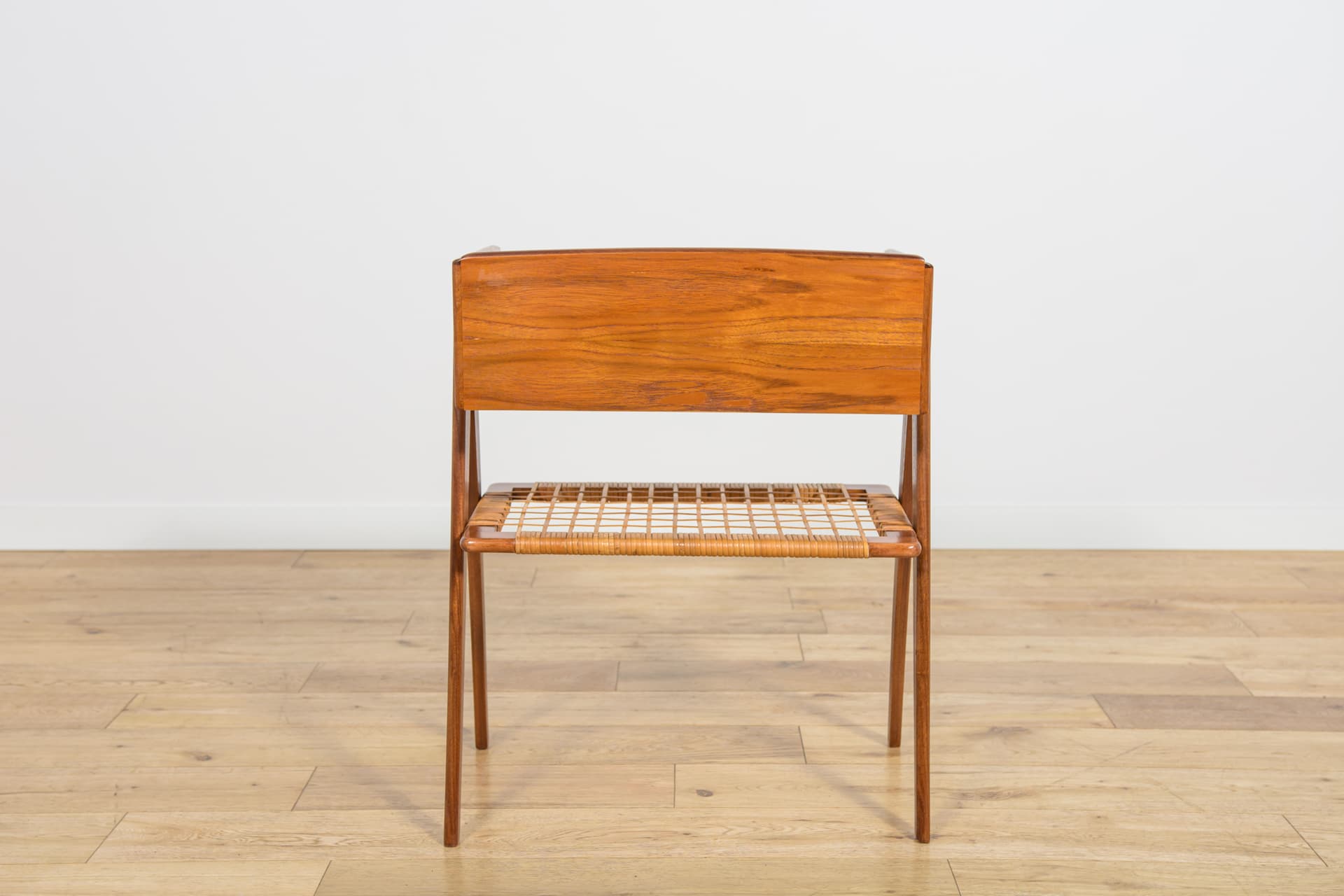 Para stolików nocnych, teak brązowy, rattan beżowy, proj. S. Rasmussen, Dania, lata 60. - 232008