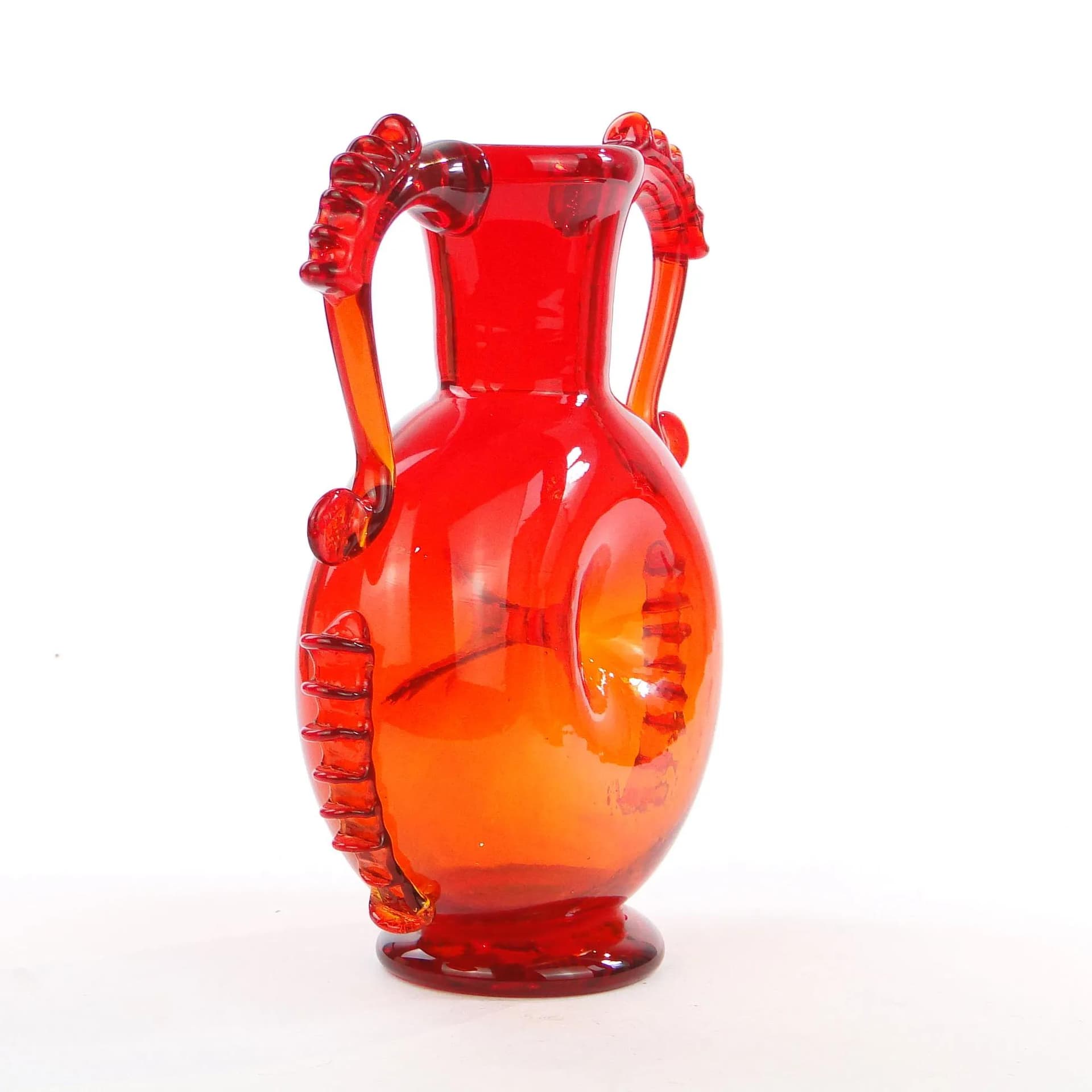 Vase z pępkiem, red glass, by J. Słuczan-Orkusz, Poland, 1970s. - 17141