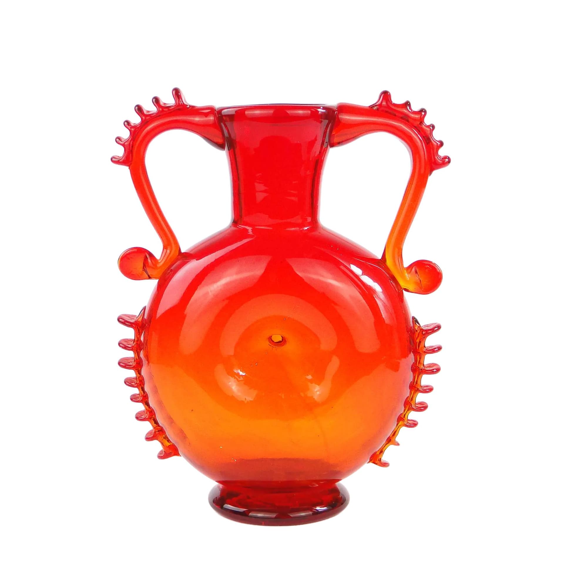 Vase z pępkiem, red glass, by J. Słuczan-Orkusz, Poland, 1970s.