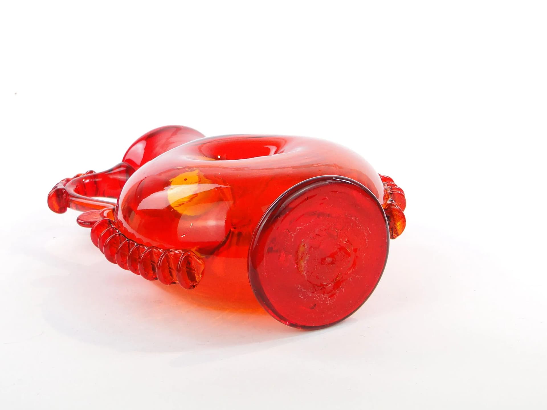 Vase z pępkiem, red glass, by J. Słuczan-Orkusz, Poland, 1970s. - 17143