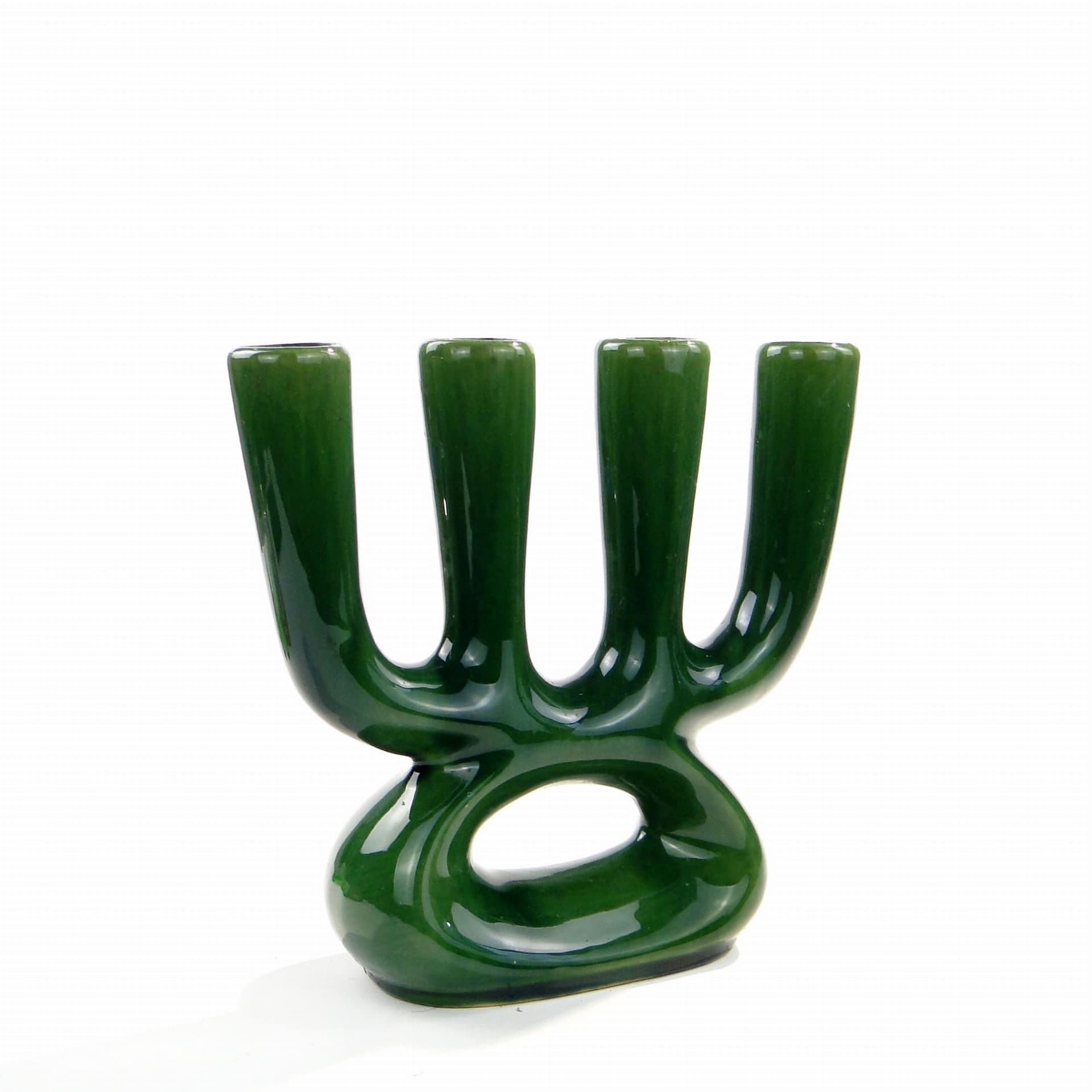 Świecznik Kwartet, ceramika zielona, proj. M. Worotyńska, Polska, lata 60. - 232052