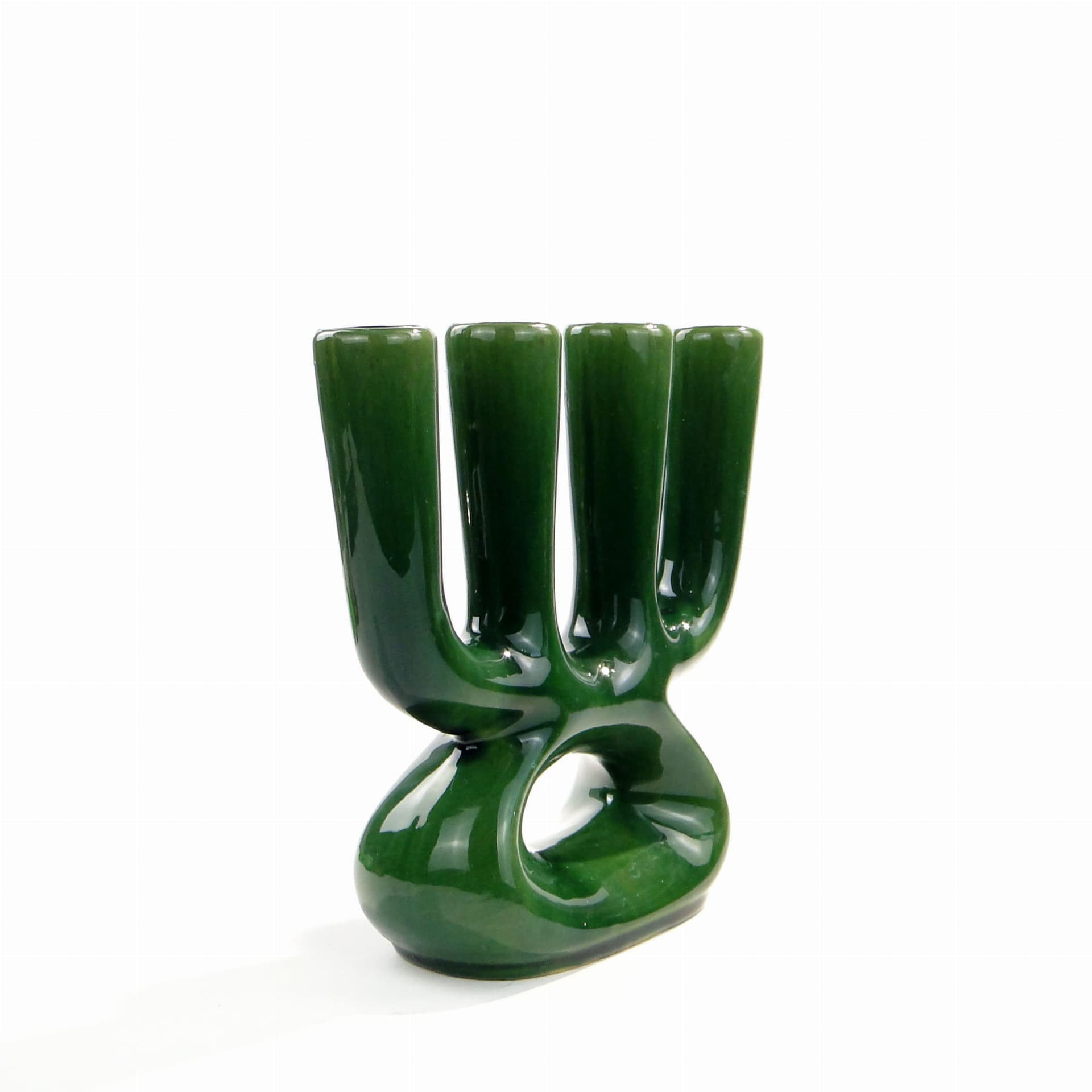 Świecznik Kwartet, ceramika zielona, proj. M. Worotyńska, Polska, lata 60. - 232053