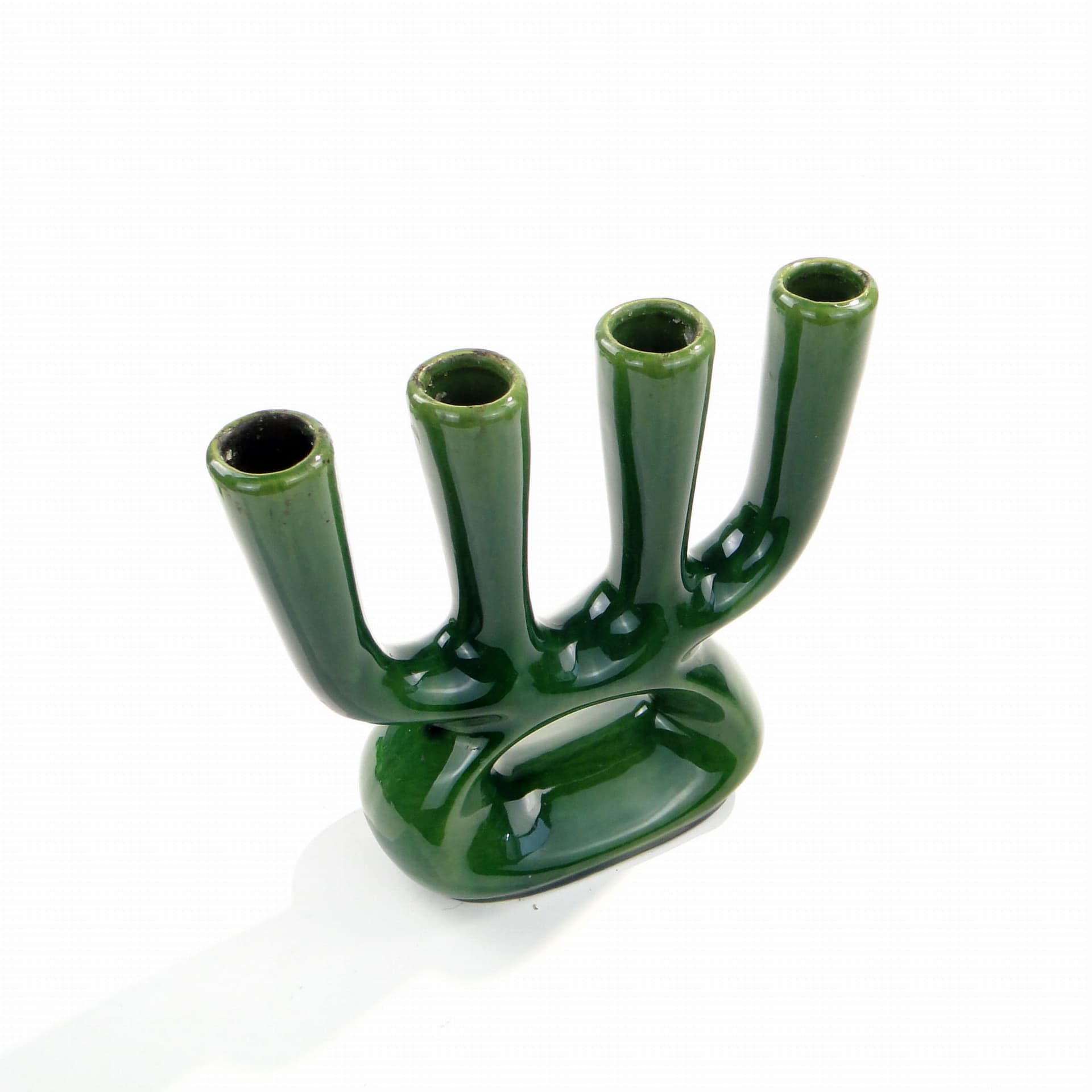 Świecznik Kwartet, ceramika zielona, proj. M. Worotyńska, Polska, lata 60. - 232051
