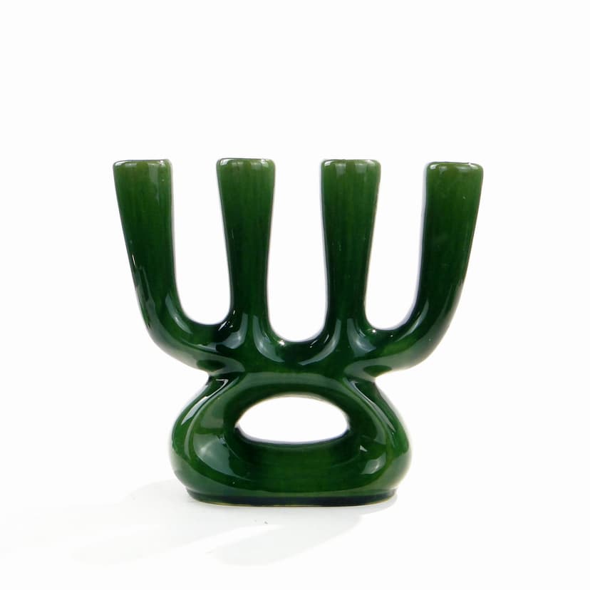 Świecznik Kwartet, ceramika zielona, proj. M. Worotyńska, Polska, lata 60.