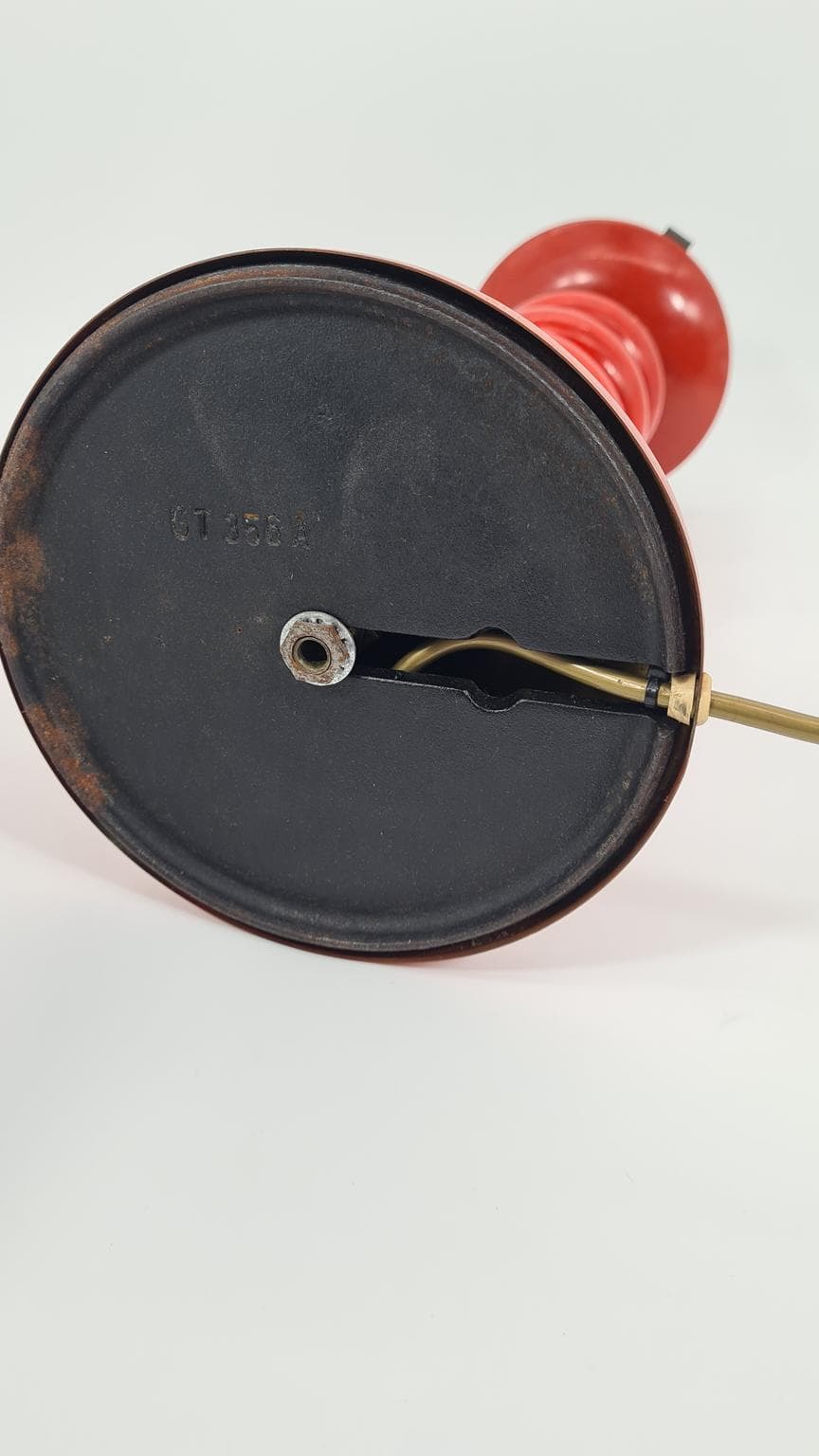 Lampa stołowa Space Age, drewno czerwony, chrom, szkło, NRD, lata 70. - 232157