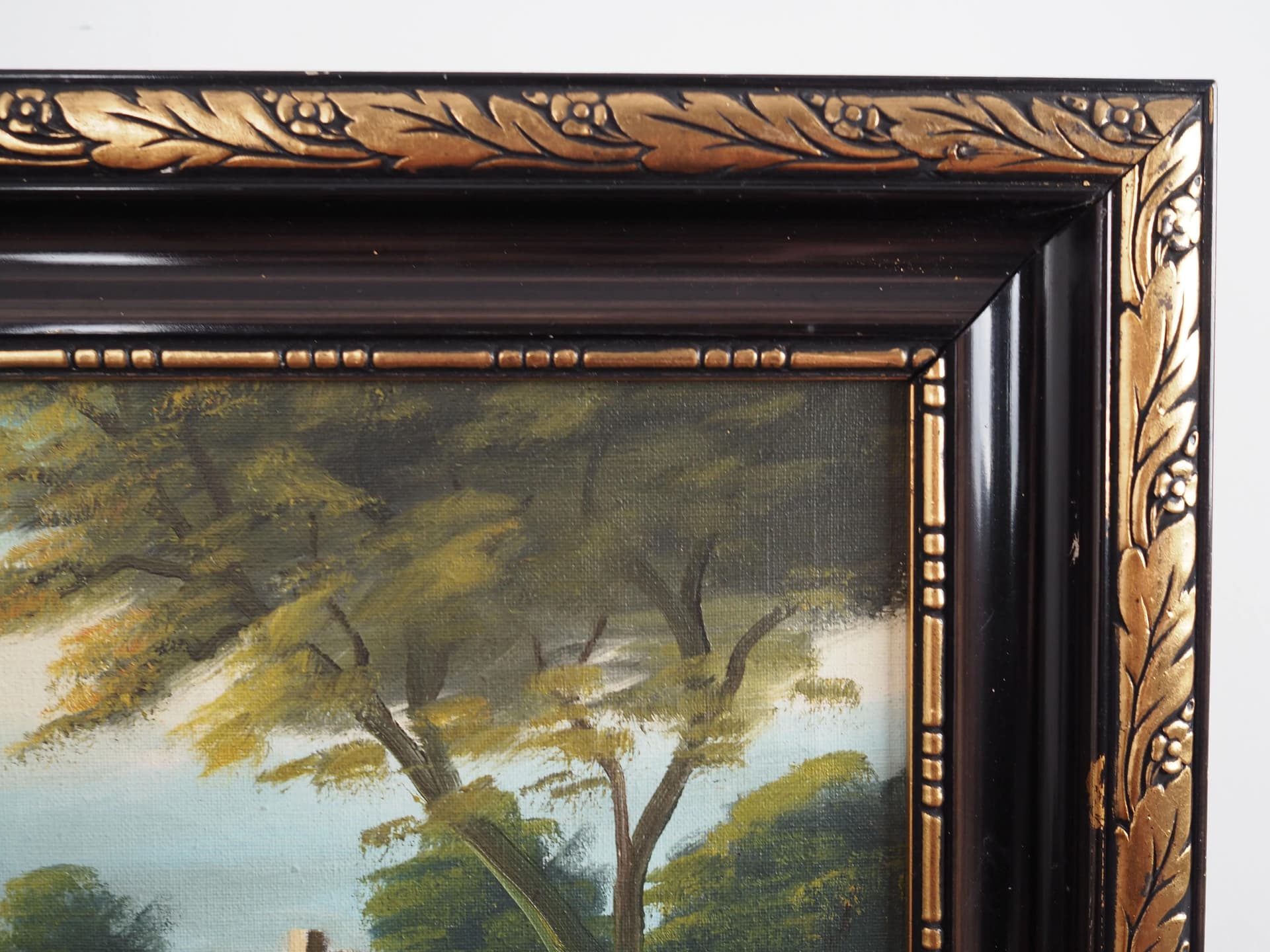 Painting Droga do domu, oil on canvas, frame wood brown gold, by V. Kier, Poland, 1970s. - 17482