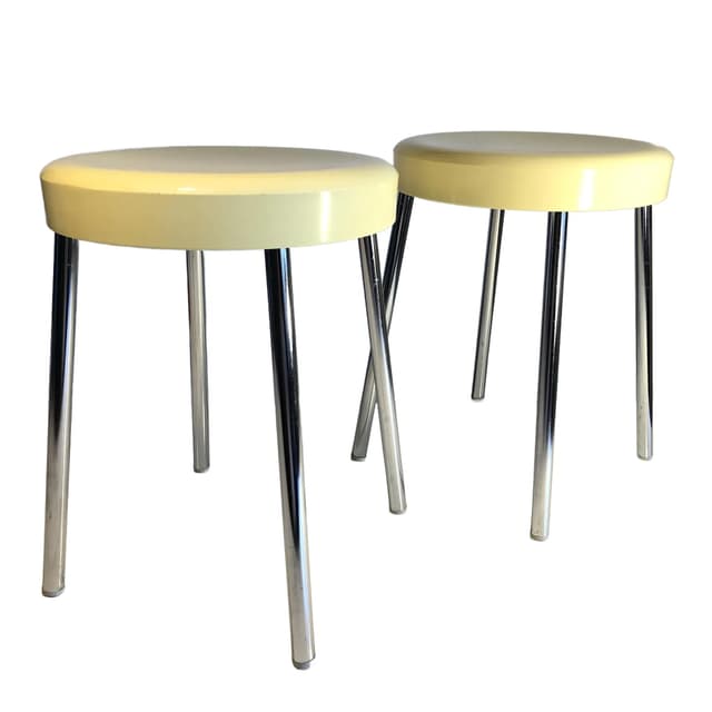 Pair of stools, ivory, plastic, chromed steel, Italy, 1970s. - DIMENSION