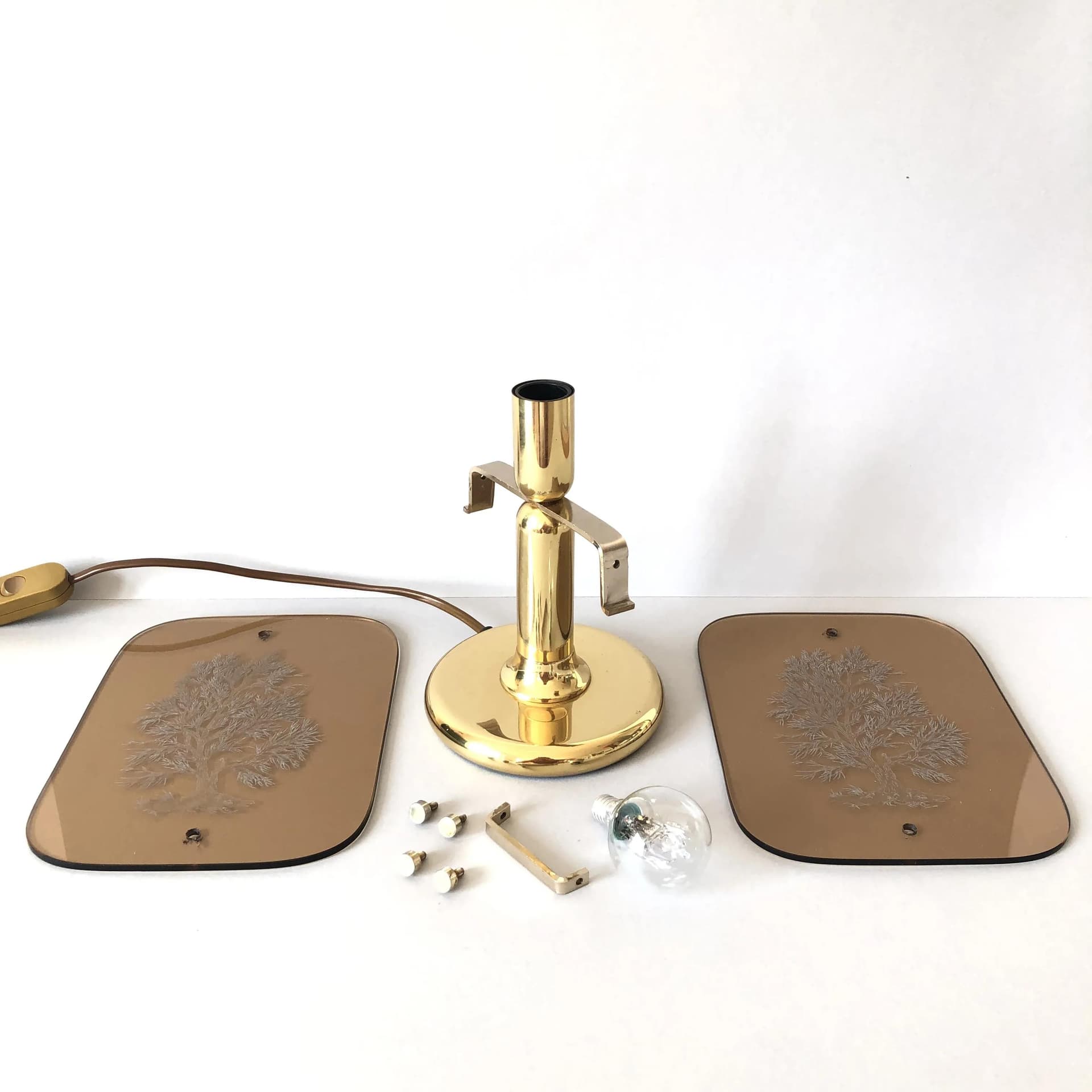 Lampka nocna, złocony mosiądz, stal, szkło, Sölken Leuchten, Niemcy, lata 70. - 17658