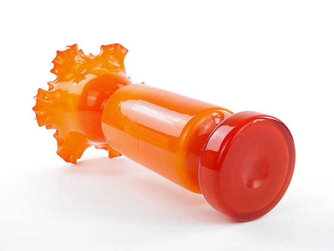 Wazon z kryzą, pomarańczowy, szkło, proj. L. Fiedorowicz, Polska, lata 80. - 17094