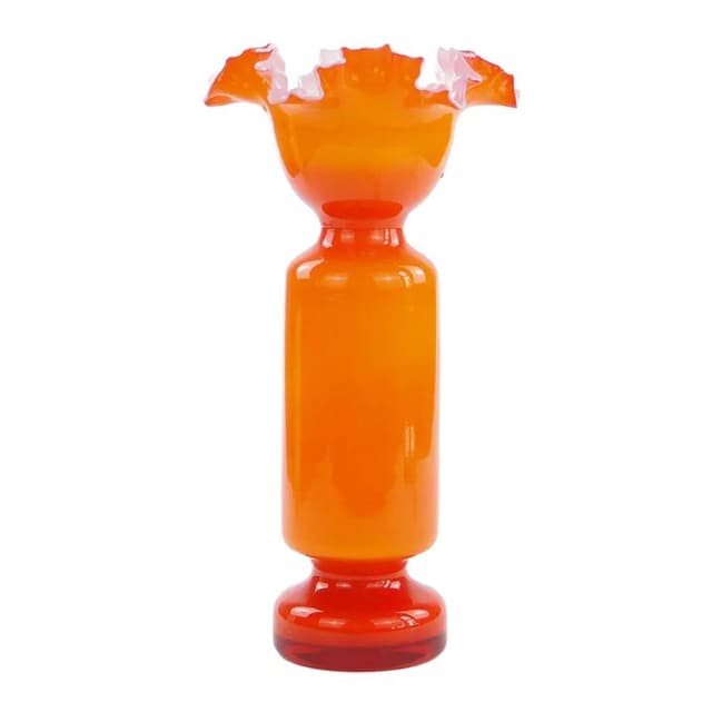 Wazon z kryzą, pomarańczowy, szkło, proj. L. Fiedorowicz, Polska, lata 80. - WYMIARY