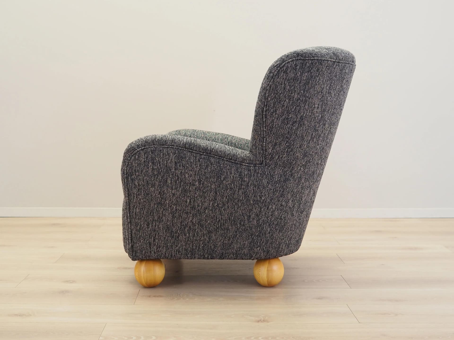 Armchair, Scandinavian design, grey, wood, Denmark, 1960s. - 17389