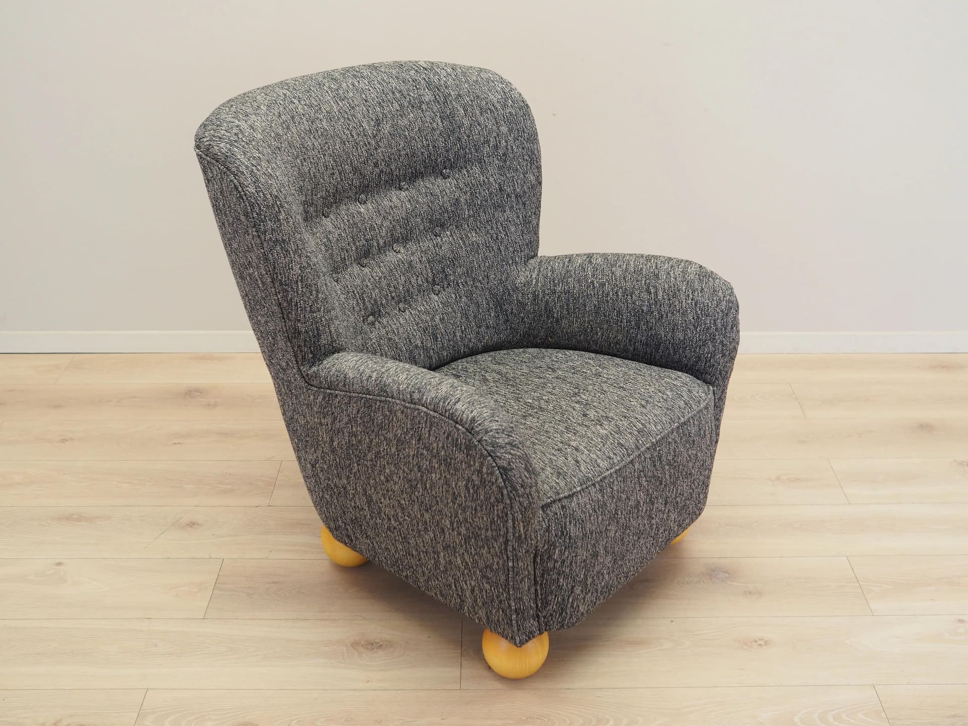 Armchair, Scandinavian design, grey, wood, Denmark, 1960s. - 17395