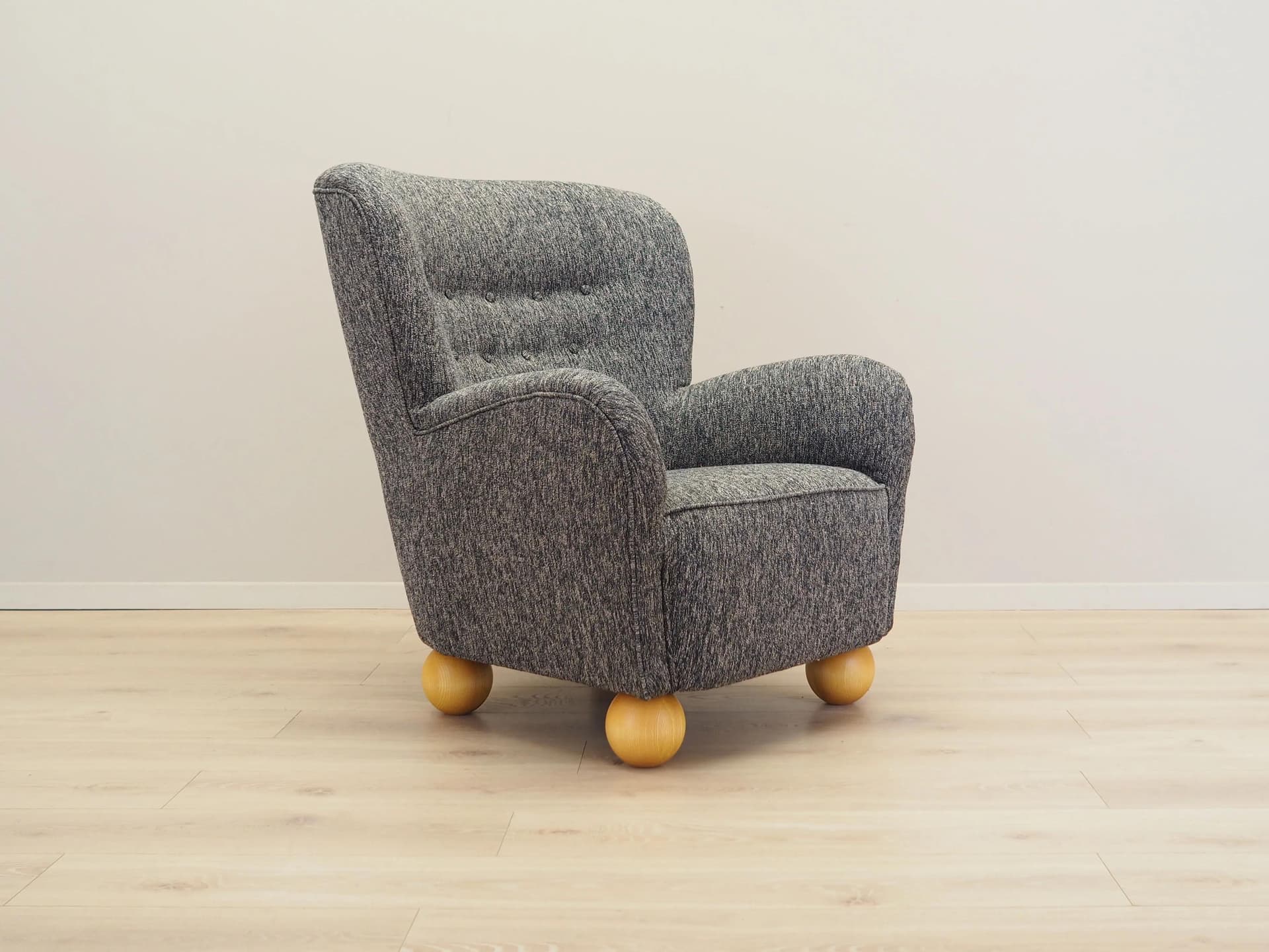 Armchair, Scandinavian design, grey, wood, Denmark, 1960s. - 17394