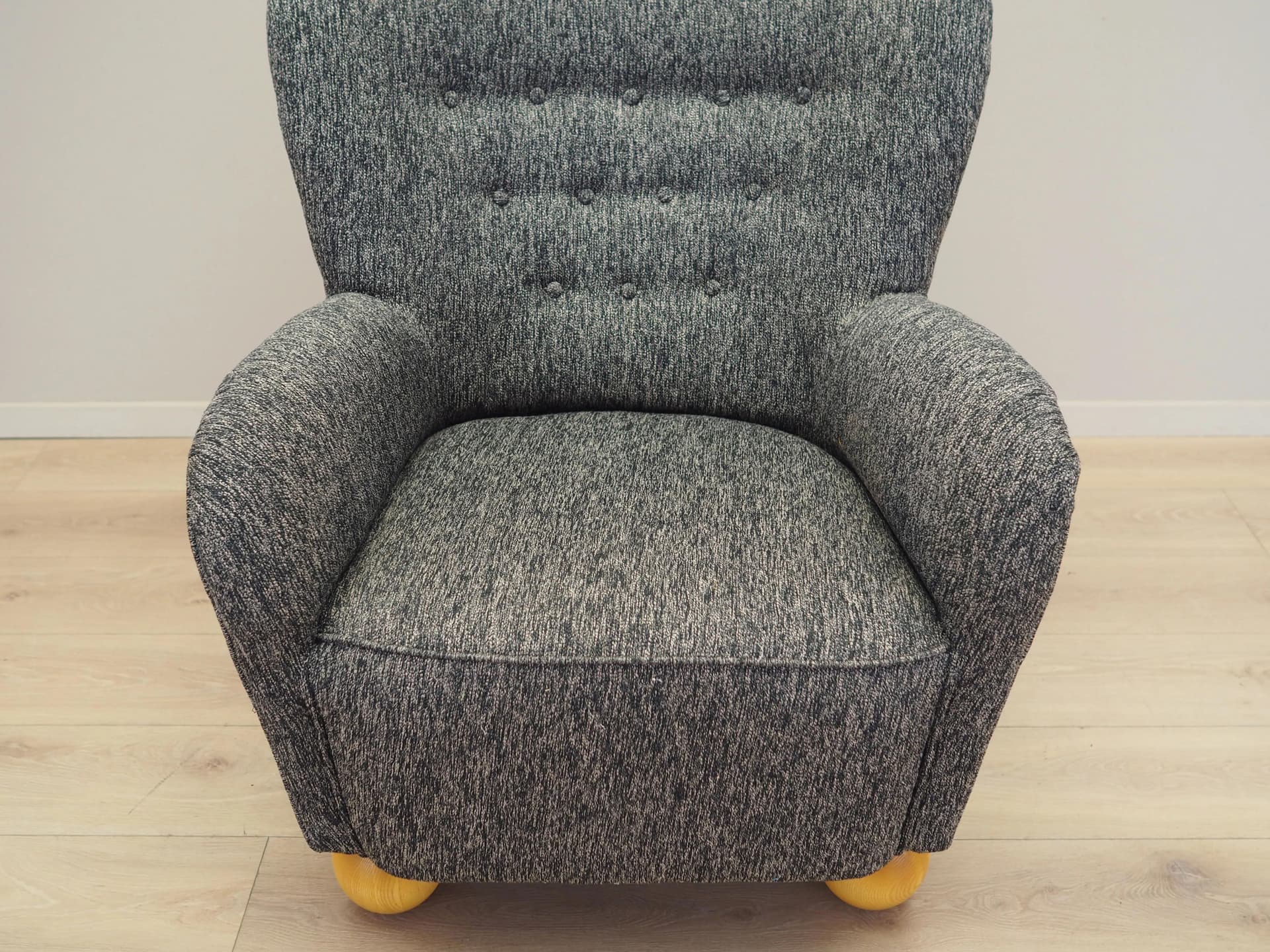 Armchair, Scandinavian design, grey, wood, Denmark, 1960s. - 17396