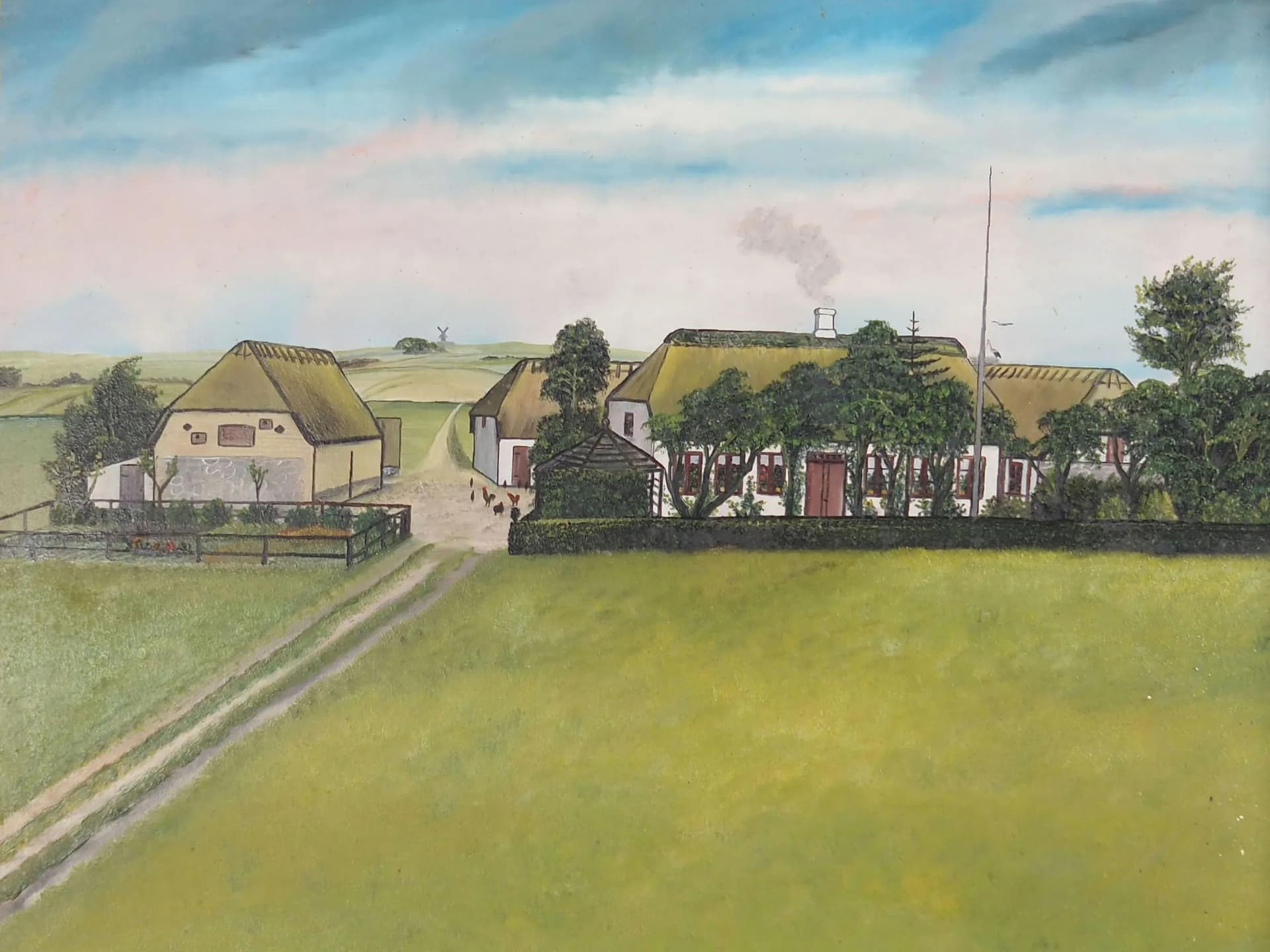 Oil painting Gospodarstwo, Scandinavian realism, multicolor, board wood, Sweden, 1970s. - 17378