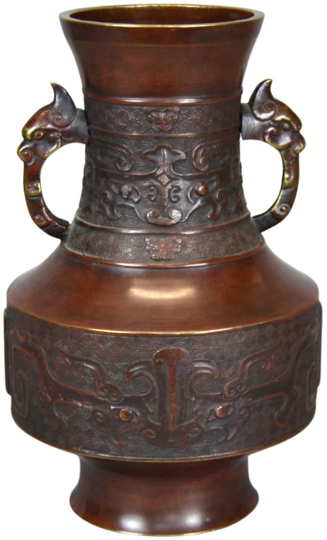 Waza, brąz ciemnobrązowy, Chiny, XIX w. - WYMIARY