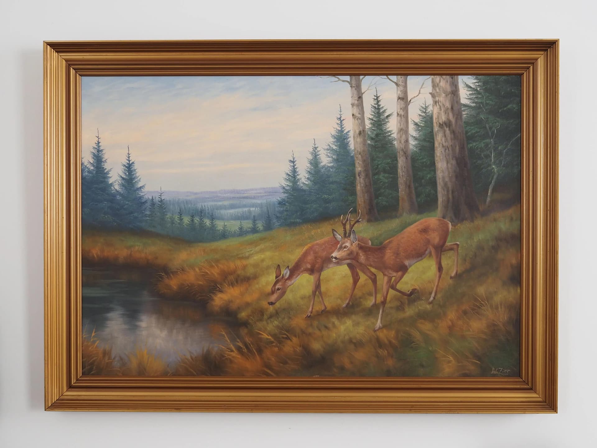 Painting, brown, oil on canvas, wood frame, by W. Zier, Denmark, 1960s - 17331