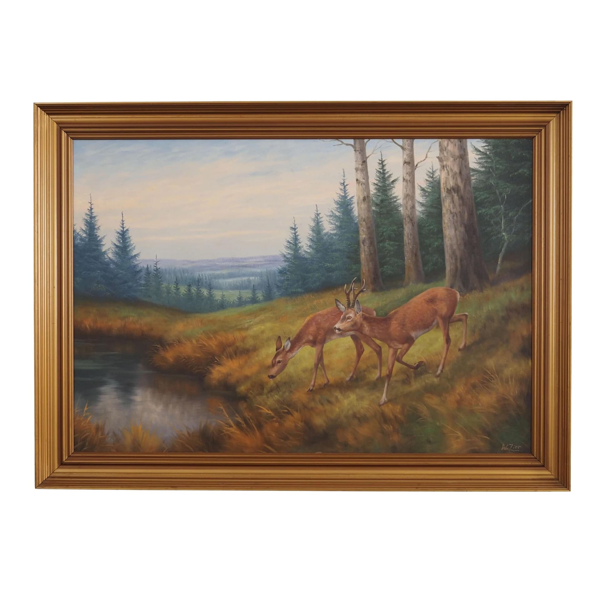 Painting, brown, oil on canvas, wood frame, by W. Zier, Denmark, 1960s