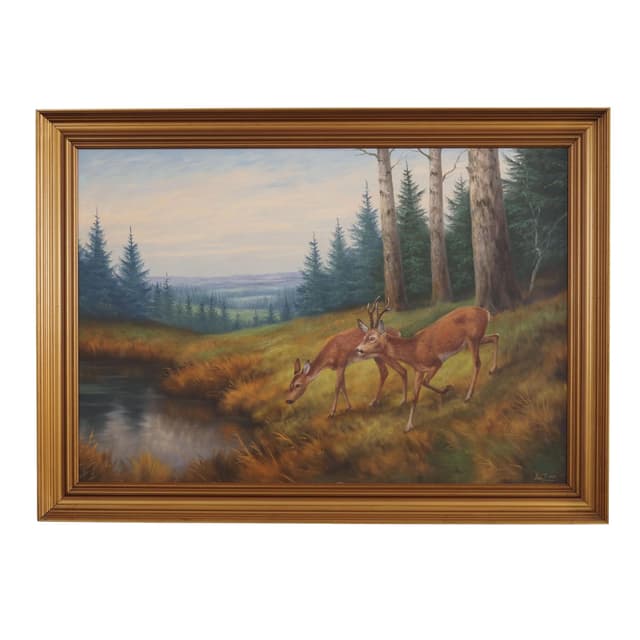 Painting, brown, oil on canvas, wood frame, by W. Zier, Denmark, 1960s - DIMENSION