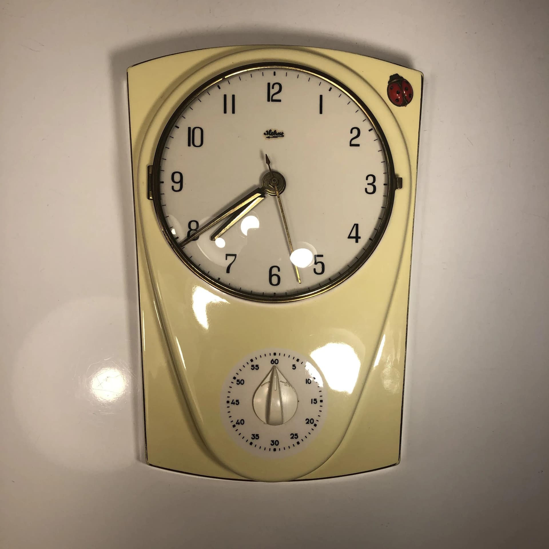 Zegar ścienny, ivory white, porcelana, Mehne, Niemcy, lata 50. - 17624