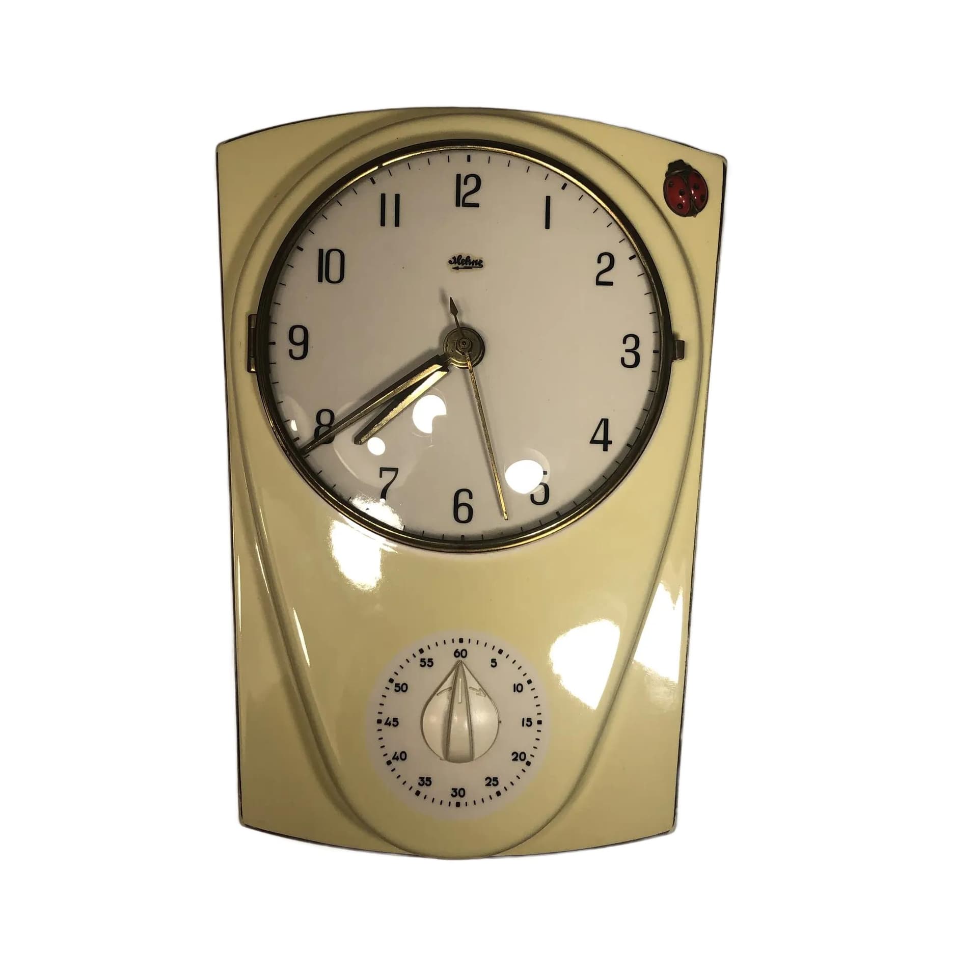 Zegar ścienny, ivory white, porcelana, Mehne, Niemcy, lata 50.