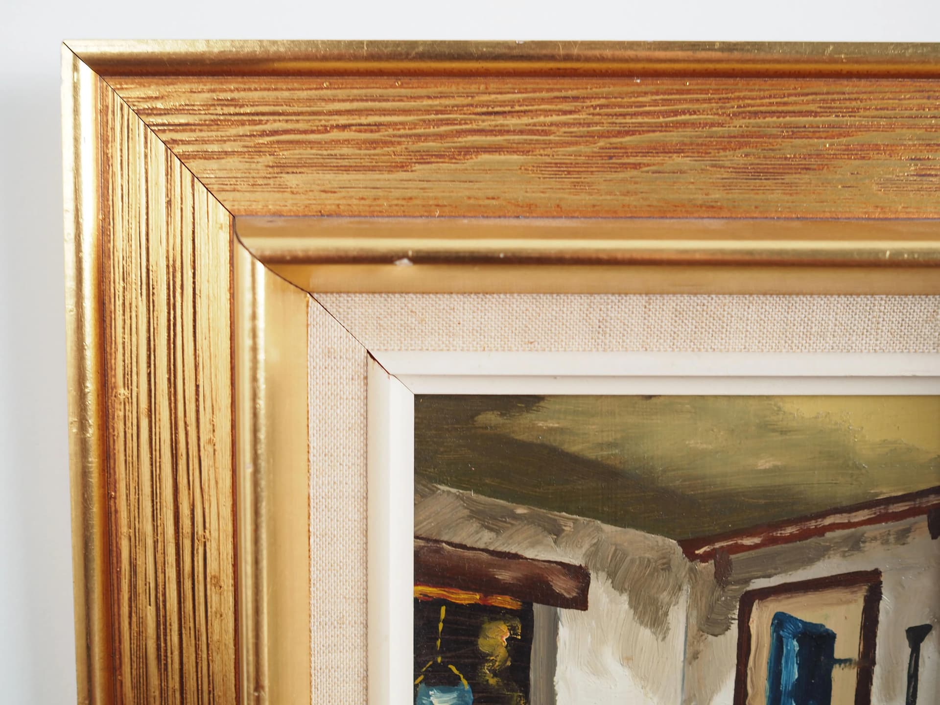 Painting Wiejska izba, Scandinavian design, brown, wood, Poland, 1970s. - 17278