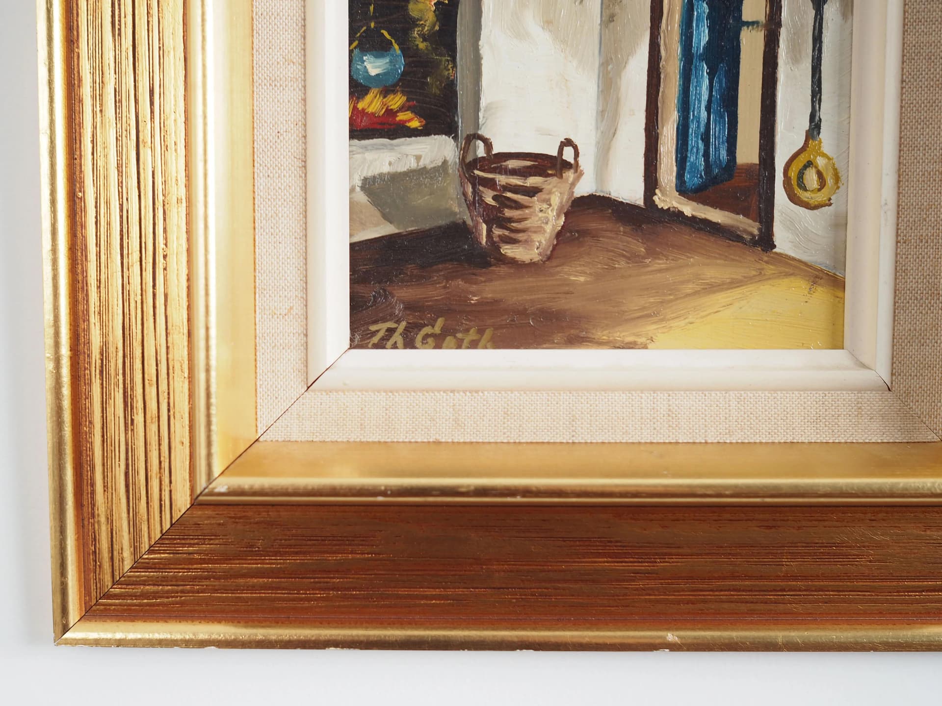 Painting Wiejska izba, Scandinavian design, brown, wood, Poland, 1970s. - 17277